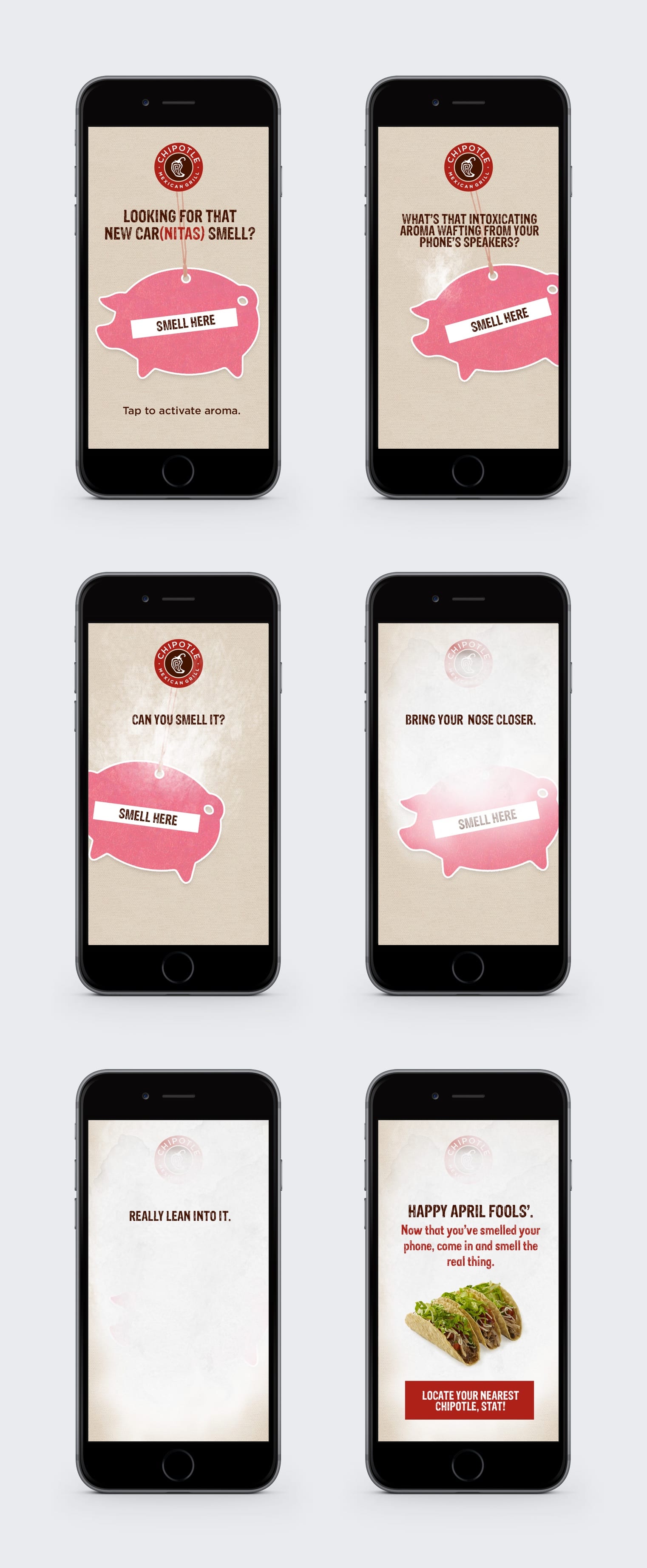 New Carnitas Smell April Fool's App Screens